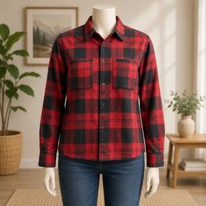Forever 21 Buffalo Plaid Flannel Shirt Mens XL Red Black Fleece Button Up 1657